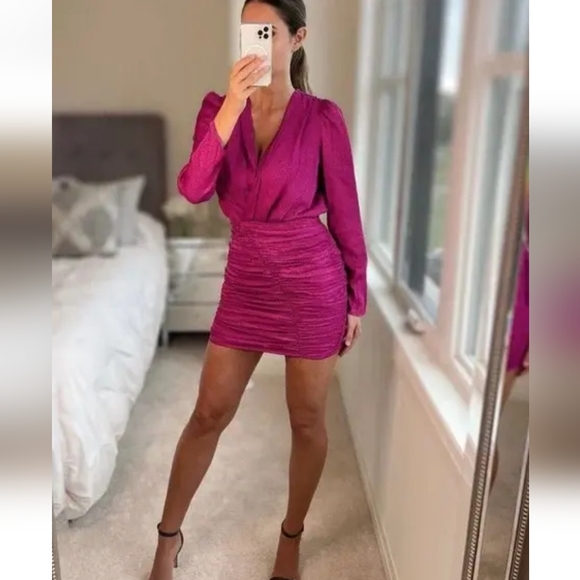 Zara * Fuchsia Satin Effects Mini Short Dress Pink Size XS and S - Picture 9 of 15